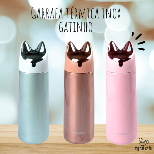 Garrafa Térmica Inox Gatinho (3 Cores)